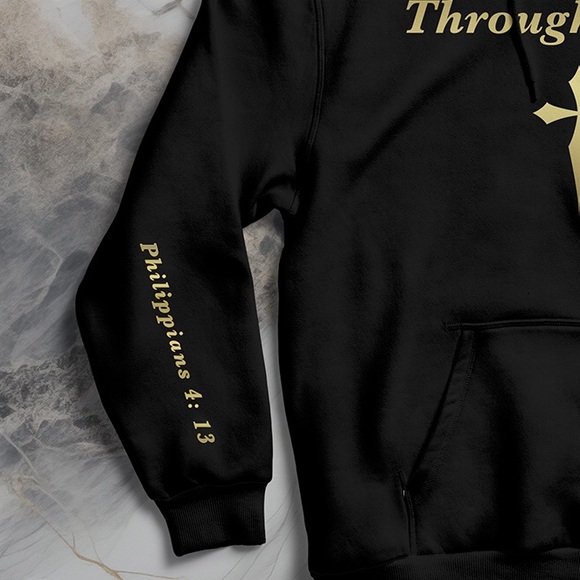 Men’s Hoodie Through Christ Christian Faith Bible Verse Sweatshirt - Picture 3 of 3